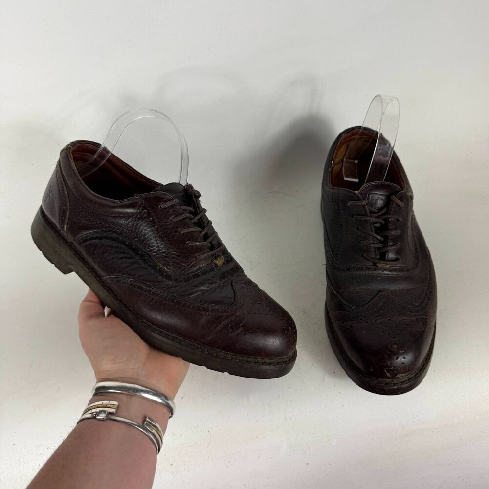 Vintage FRYE Mansfield Oxford Shoes Men's 9 Brown Leather Lace-Up Wingtip Casual